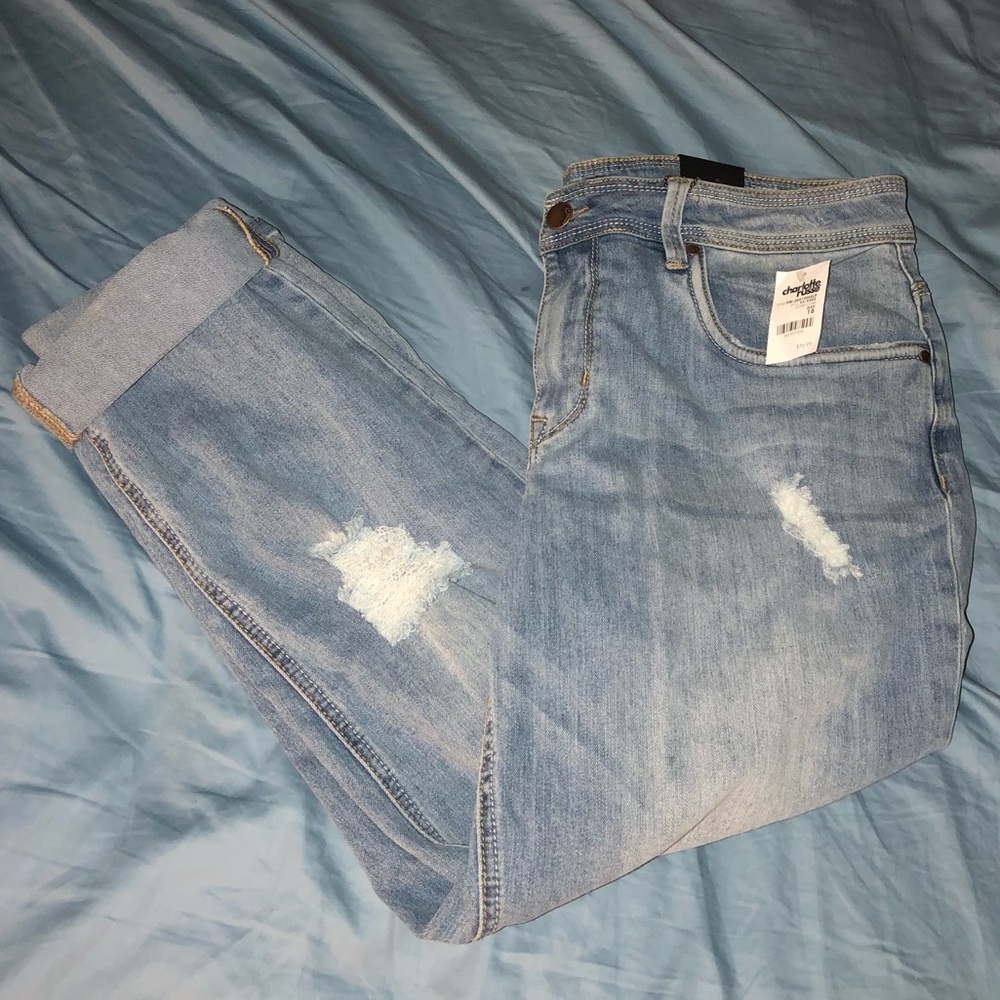 Cuffed ripped jeans